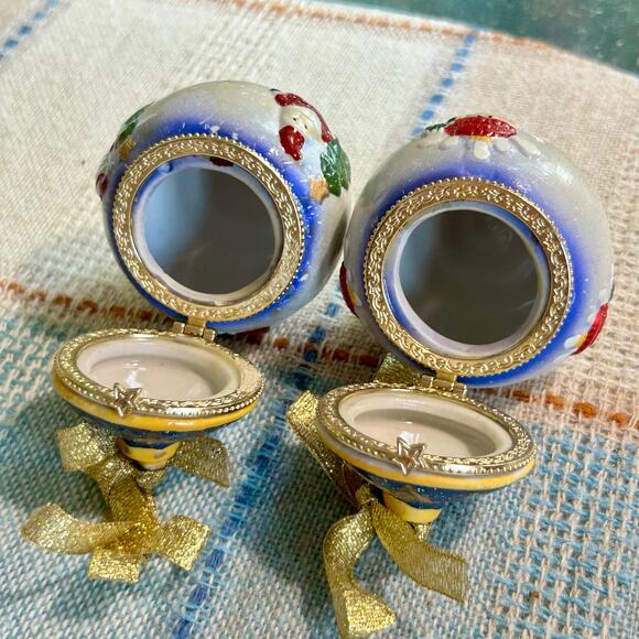 Vintage Christmas Ornament Hinged Porcelain Trinket Boxes – Santa & Snowman - Picture 6 of 14